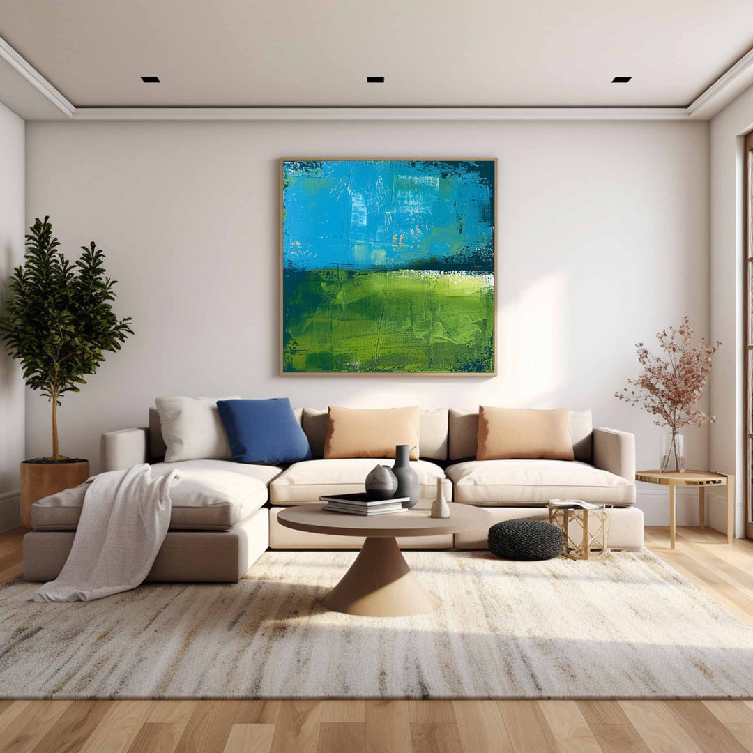 Wall Art Abstract Fresh Impasto Blue Green Color