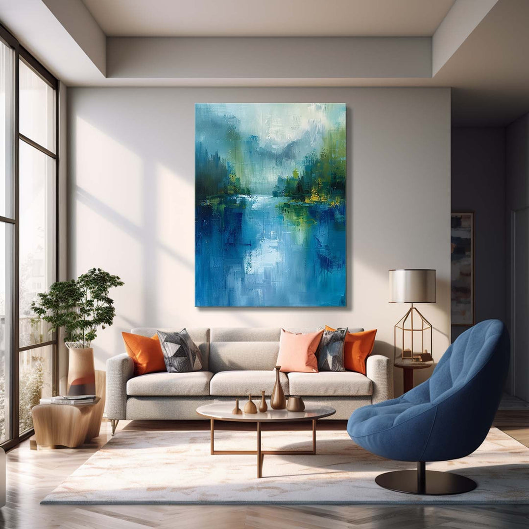 Wall Art Abstract Blue Green Lake Mountain