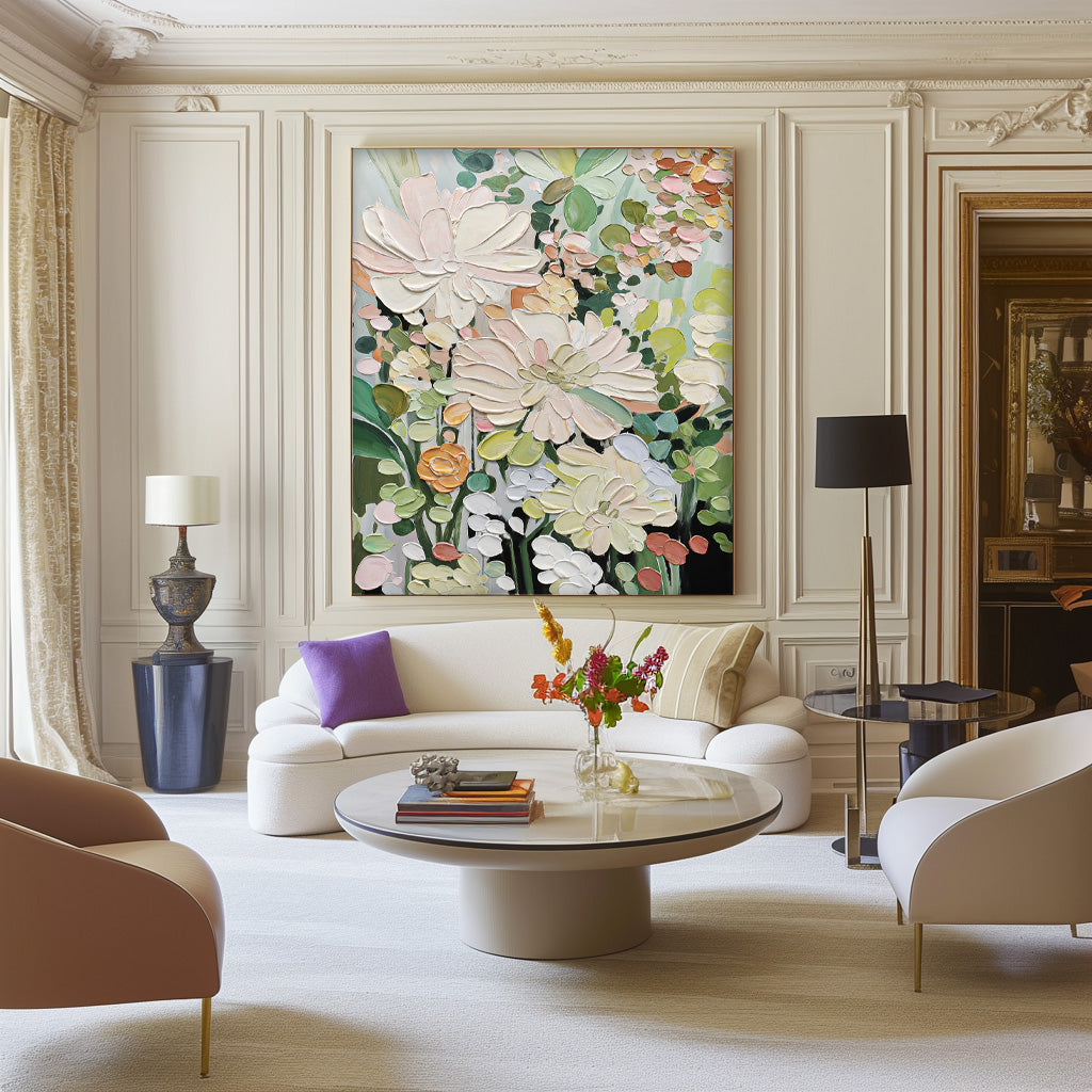 Wall Art Cream Style Impasto Flower Cluster