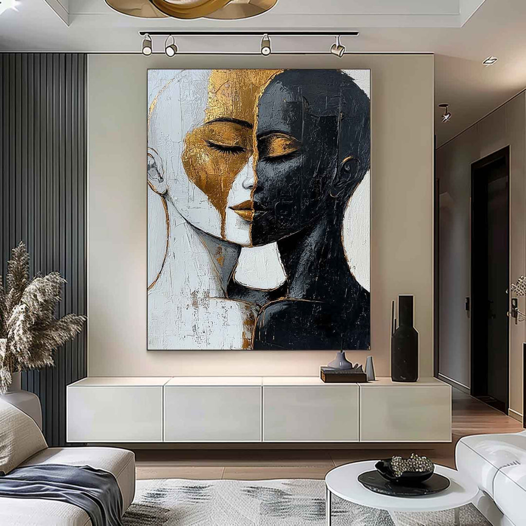 Wall Art People Black Gold Color Block Impasto
